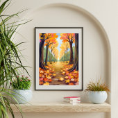 Poster Chemin forestier d'automne doré Feuillage aquarell