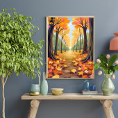 Poster Chemin forestier d'automne doré Feuillage aquarell