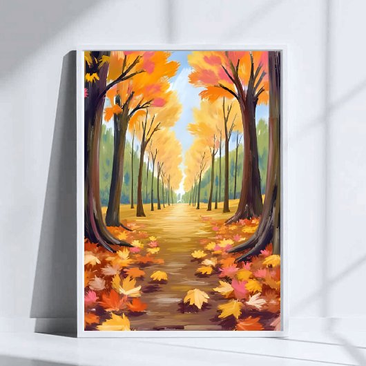 Poster Chemin forestier d'automne doré Feuillage aquarell