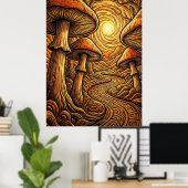 Poster Chemin sombre de la forêt aux champignons dorés lu (Bureau à domicile)