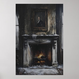 Poster Cheminée abandonnée avec neige et portrait