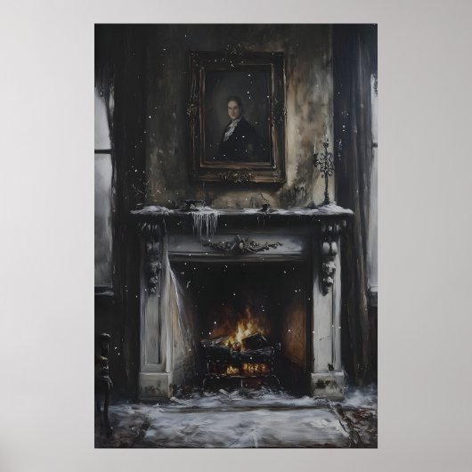 Poster Cheminée abandonnée avec neige et portrait (Devant)