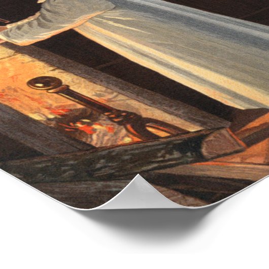 Poster Cheminée de Noël, bas et un enfant (Coin)