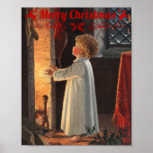 Poster Cheminée de Noël, bas et un enfant (Devant)