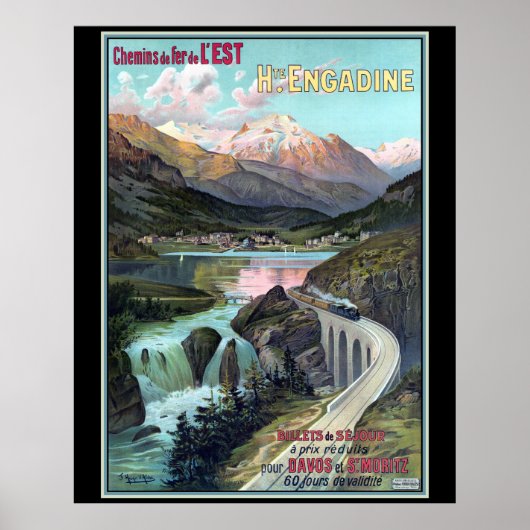 Poster Chemins de fer de L'EST pour Davos et St. Moritz (Devant)