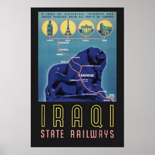 Poster Chemins de fer de l'État irakien Années 1930 Europ