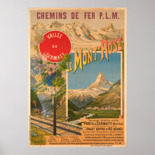 Poster Chemins de fer P.L.M Le Mont Rose Vallée de