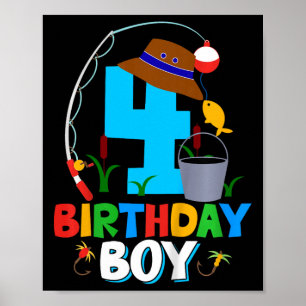 Poster Chemise 4ème anniversaire garçon pêche poisson fêt