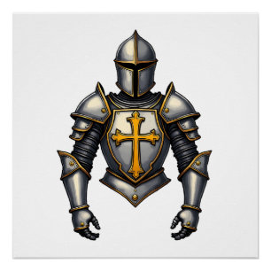 Poster Chemise chrétienne avec gravure vintage Armure de