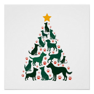 Poster Chemise d'arbre de Noël de chien - Noël de chien (