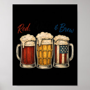 Poster Chemise de bière rouge blanc et brasse 4 juillet d