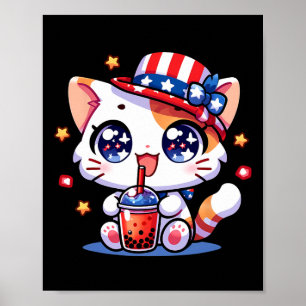 Poster Chemise de chat du 4 juillet Filles Enfants Kawaii