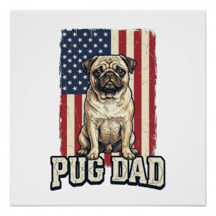 Poster Chemise de chien à gravure vintage patriotique Pug