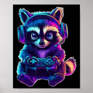 Poster Chemise de joueur de raton laveur drôle de jeu vid