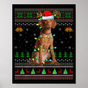 Poster Chemise de Noël Ugly pour chien Vizsla Fête Santa
