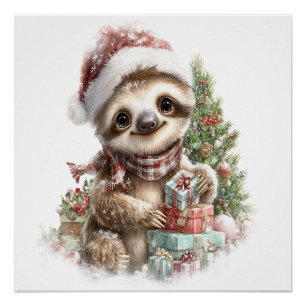 Poster Chemise de paresseux Chapeau de Noël de Père Noël