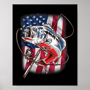 Poster Chemise de pêche vintage Usa Byss Fishe drapeau am
