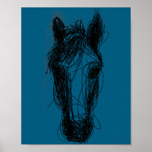 Poster Chemise de visage de cheval de gribouillis minimal