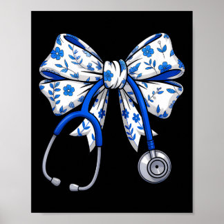 Poster Chemise Florale Bleue Coquette Nœud Infirmière