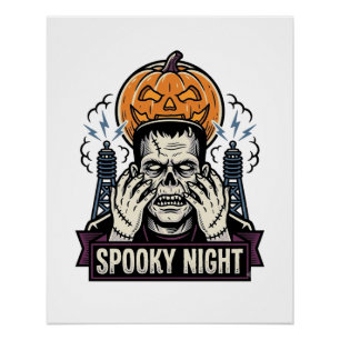 Poster Chemise Halloween Monstre avec Gravure de Lune de