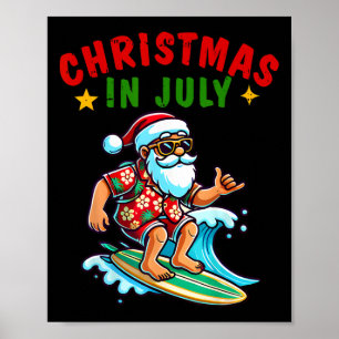 Poster Chemise Noël en Juillet Garçons Enfants Santa Surf