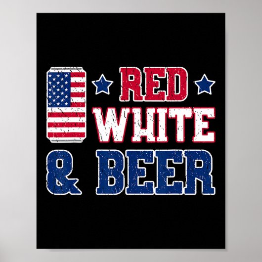 Poster Chemise Rouge Blanc Et Bière - Usa 4 juillet Boiss (Devant)