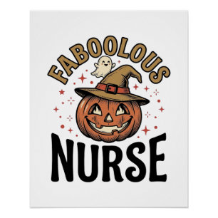 Poster Chemise vintage citrouille d'Halloween d'infirmièr