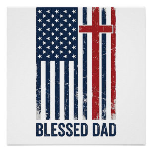 Poster Chemise vintage croix drapeau chrétien papa bénie