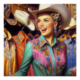 Poster Chemise vintage Western Retro Cowgirl Shirt
