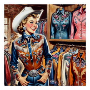 Poster Chemise vintage Western Retro Cowgirl Shirt