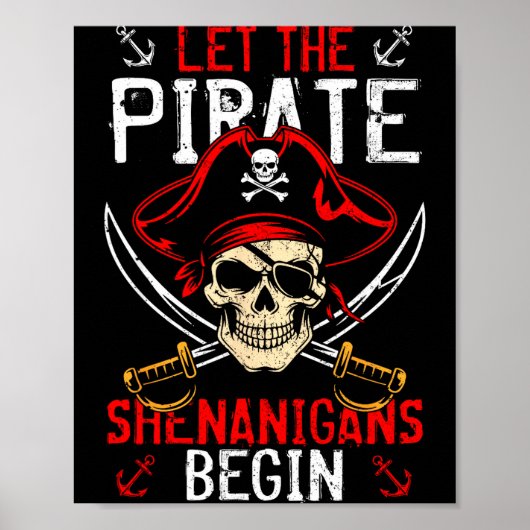 Poster Chemises drôles squelette os croisés pirate (Devant)