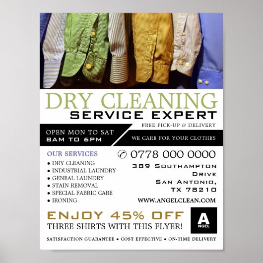 Poster Chemises propres, Nettoyeurs à sec, Publicité de n (Devant)