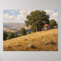 Chêne sur une colline et cottage en pierre Art Imp