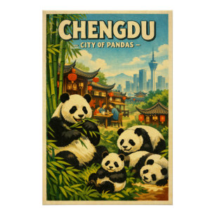 Poster Chengdu, Chine, dans un classique rétro