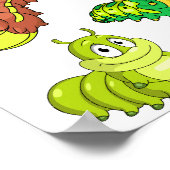 Poster Chenilles de dessin animé vert jaune marron (Coin)