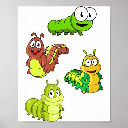 Poster Chenilles de dessin animé vert jaune marron (Devant)