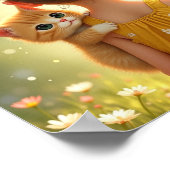 Poster Chère petite fille avec son chaton (Coin)