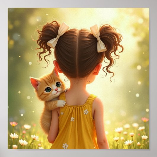 Poster Chère petite fille avec son chaton (Devant)