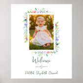 Poster Cherish Cute Floral Frame Christening Photo (Devant)