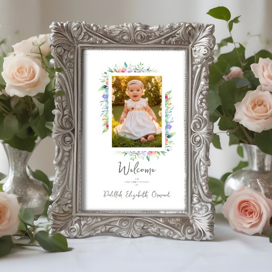 Poster Cherish Cute Floral Frame Christening Photo