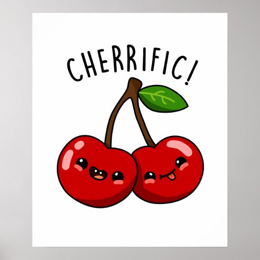 Poster Cherrific Funky Red Cherry Fruit Pun (Devant)