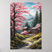 Poster Cherry Blossom, Aquarelle de la forêt japon (Devant)