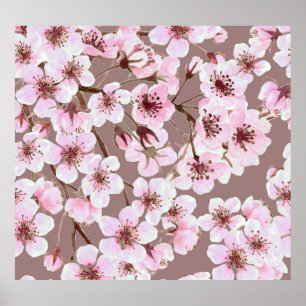 Poster Cherry Blossom Branches Motif aquarelle