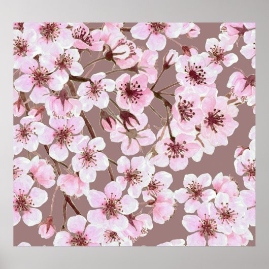 Poster Cherry Blossom Branches Motif aquarelle (Devant)