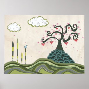 Poster Cherry Blossom Doodle Vector Art Imprimer