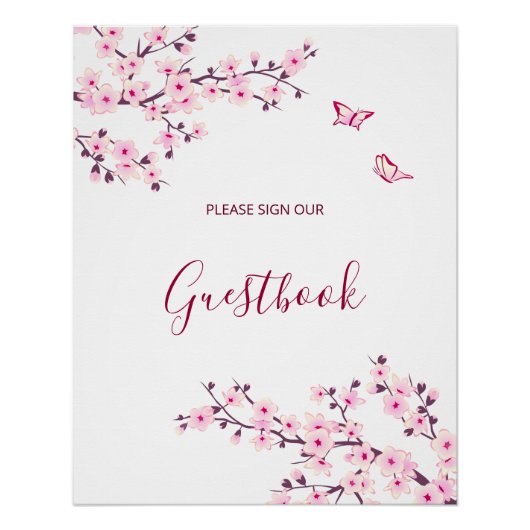 Poster Cherry Blossom Pink White Wedding Guestbook   (Devant)