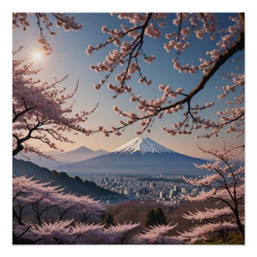 Poster cherry blossoms and Mount Fuji (Devant)