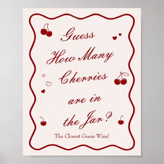 Poster Cherry Bridal Shower Guess How Many Cherries (Devant)