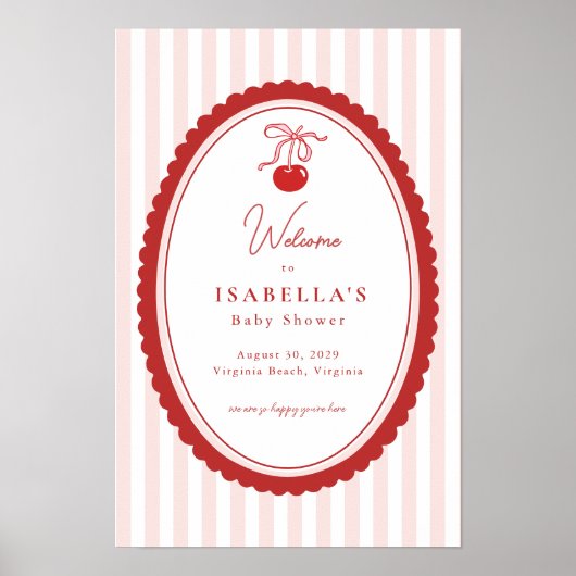 Poster Cherry on Top Coquette Bow Baby Shower Welcome  (Devant)