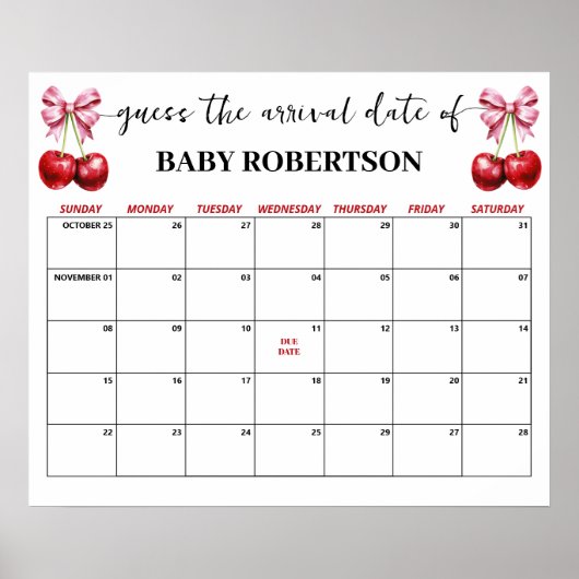 Poster Cherry Pink Coquette Baby Guess Date d'échéance Ca (Devant)